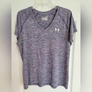 Under Armour Purple V-neck Short Sleeve Dri-fit Top, Size Large